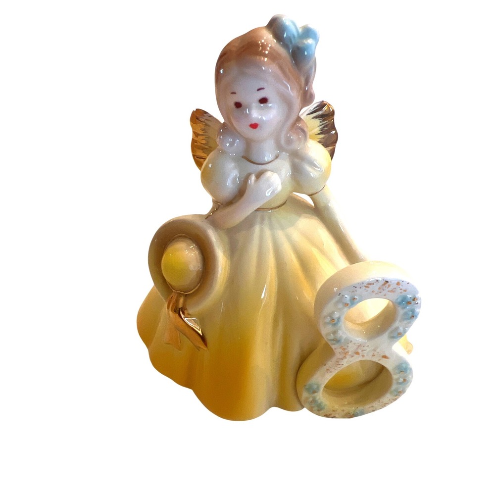 Josef Originals Birthday Girl Age 8 Figurine Yellow Dress Gold Wings 651641